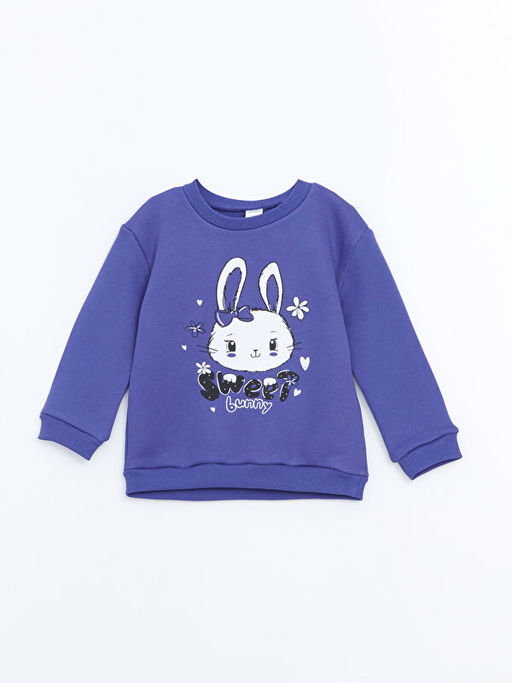 Bisiklet Yaka Bask?l? Kal?n K?z ?ocuk Sweatshirt