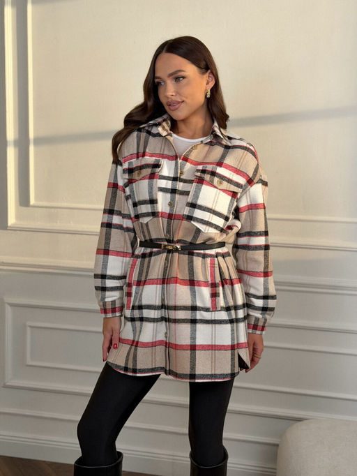 Рубашка DilanaVIP 2127 бежевая клетка