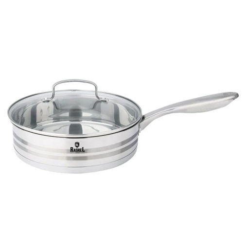 Сковорода 24 см из нержавеющей стали с крышкой (10228010/071025/5308975, Китай) (R-2/24ск) /RASHEL/