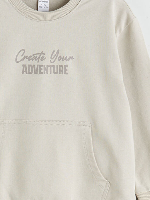 Bisiklet Yaka Bask?l? Erkek ?ocuk Sweatshirt