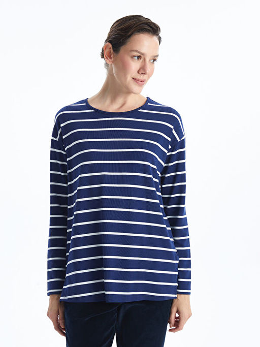 Bisiklet Yaka ?izgili Kad?n Ti??rt