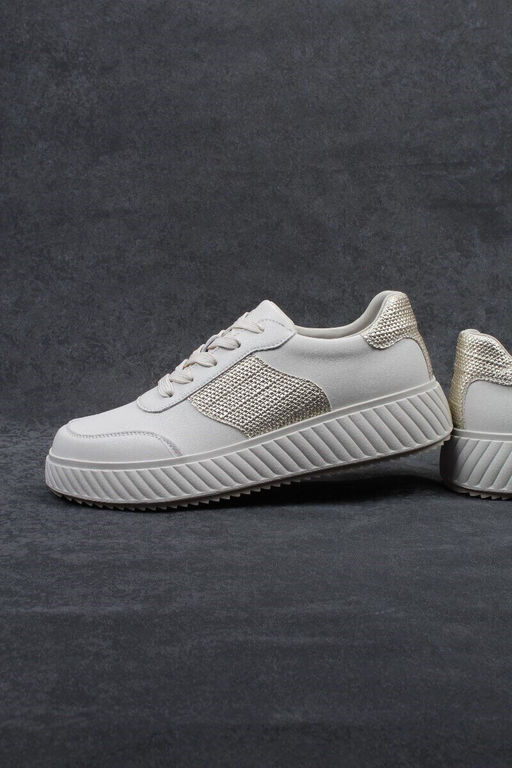 03-A1018-2 LT. BEIGE/GOLD Кроссовки женские (натуральная кожа)