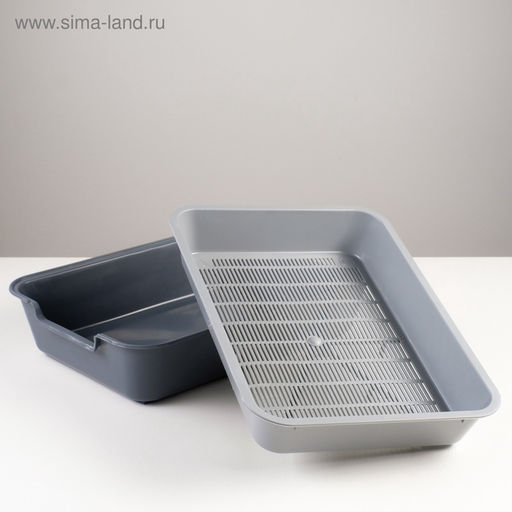 Туалет с сеткой «Белла» для кошек, 37×27×8 см, серый