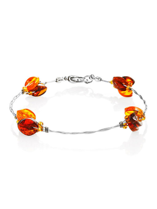 Оригинальный браслет с натуральным балтийским янтарём на струне Листочки