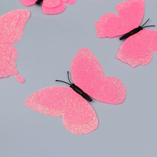 Магнит пластик Бабочки двойные крылья - блеск розовый набор 12 шт - Simaland фото 2