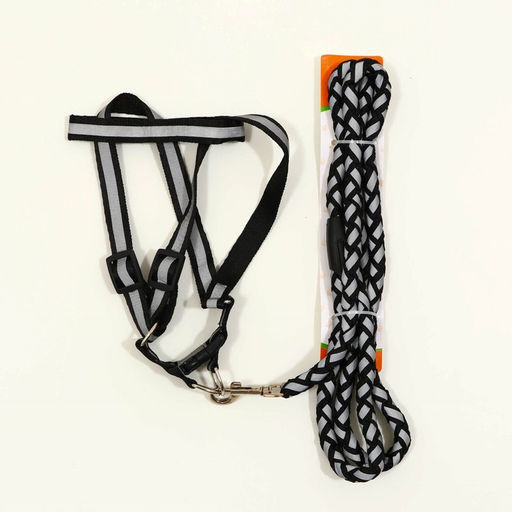 Комплект Плетенка, флуоресцентный, поводок 115 х 1 см, ОГ 32-48 х 1,5 см, чёрный - Пижон фото 7