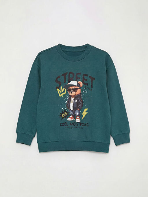 Bisiklet Yaka Bask?l? Erkek ?ocuk Sweatshirt