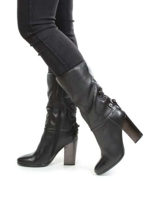 02-YF189-200M BLACK Полусапоги зимние женские (натуральная кожа, натуральный мех (еврозима)) - Фабричный китай фото 2