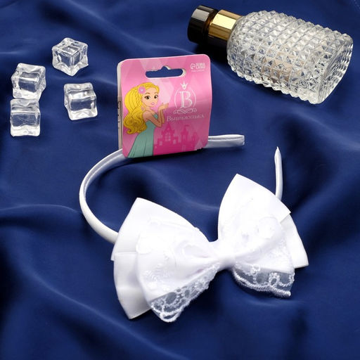 Ободок для волос Школьница, бантик с кружевами, 1 см, белый - Выбражулька фото 2