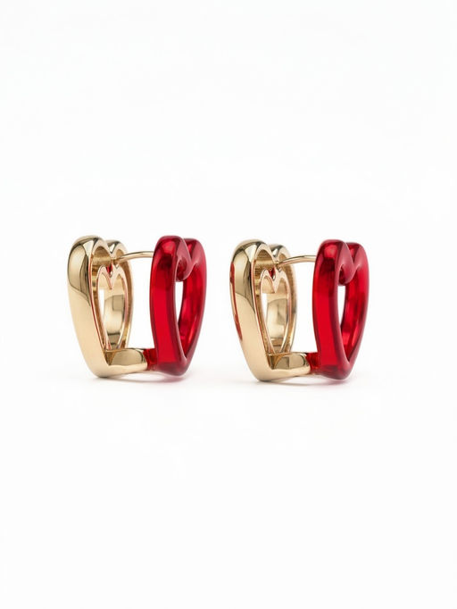 Серьге «Сердце» двойное, красная в серебре