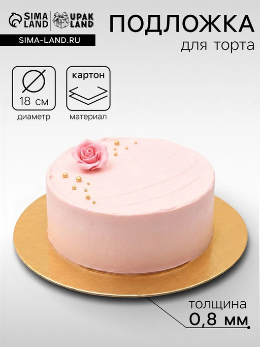 Цена за 100 шт. Подложка для торта, кондитерская, 18 см, золото, 0.8 мм