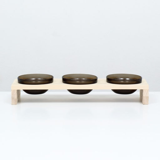 Подставка тройная с мисками из тёмного стекла 45 х 14,5 см х 6,5 см 3х250 мл - Пижон фото 2