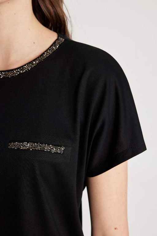 Футболка с круглым вырезом и короткими рукавами - Defacto фото 5