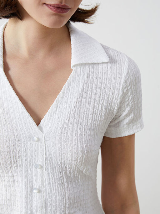 Polo Yaka Dokulu Kad?n Bluz