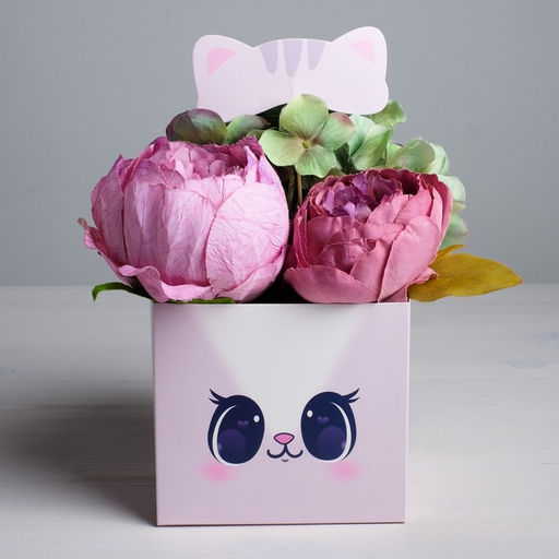 Коробка для цветов с топпером Котик, 11 х 12 х 10 см - Дарите счастье фото 4