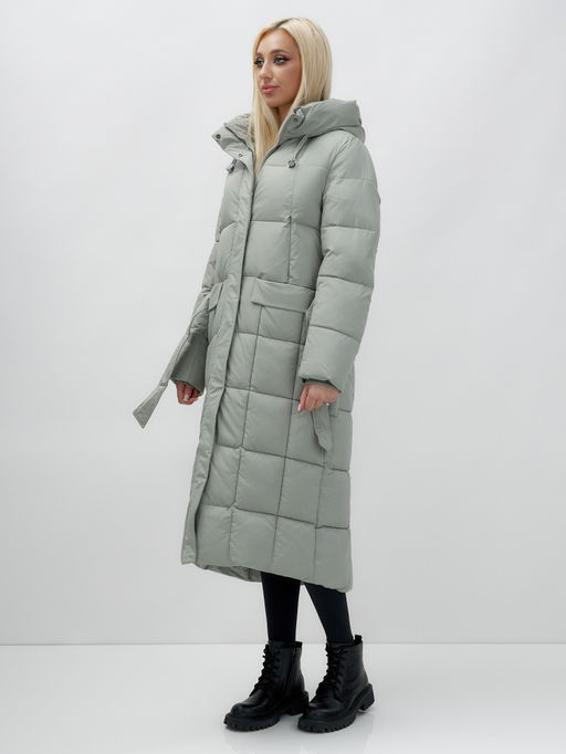 Пальто утепленное стеганное зимнее с капюшоном женское зеленого цвета 9609Z - Mtforce фото 10