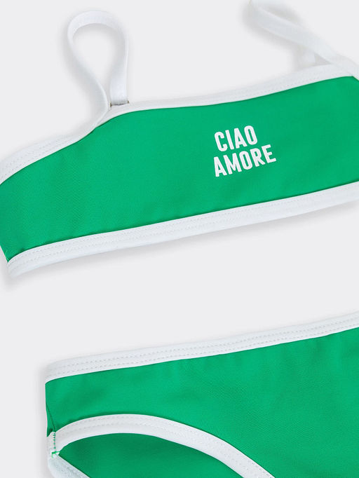 Купальник для девочек раздельный зеленый с белой вставкой и текстом - Mark formelle фото 3