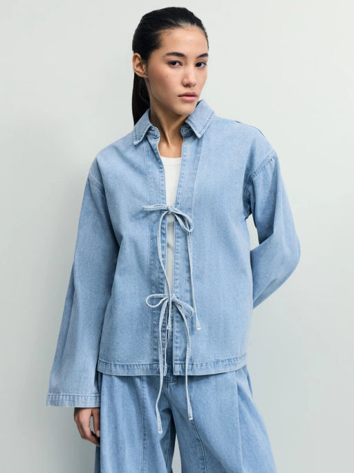 Джинсовая рубашка с завязками / Zarina  фото 4