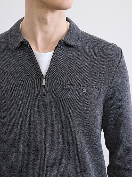 Polo Yaka Desenli Erkek Sweatshirt