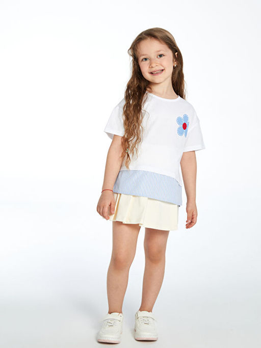 Bisiklet Yaka ?i?ekli K?z ?ocuk Ti??rt