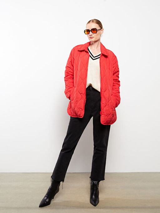 G?mlek Yaka Kendinden Desenli Uzun Kollu Kad?n ?i?me Mont - Waikiki фото 3