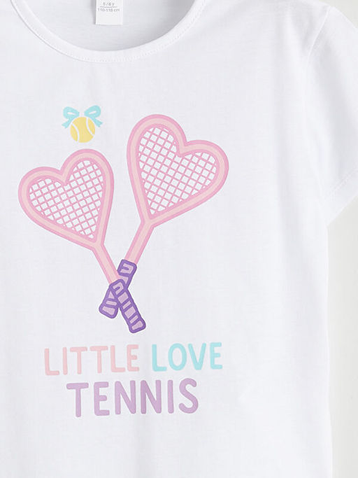 Bisiklet Yaka Bask?l? K?z ?ocuk Ti??rt