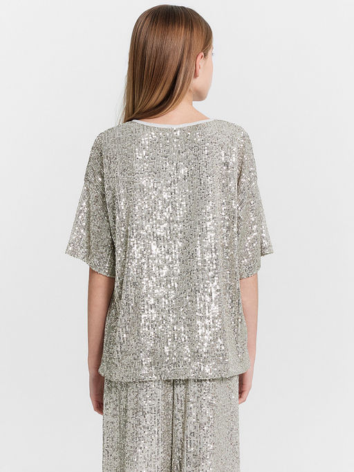 Блузка для девочек серебристая в пайетки - Mark formelle фото 4