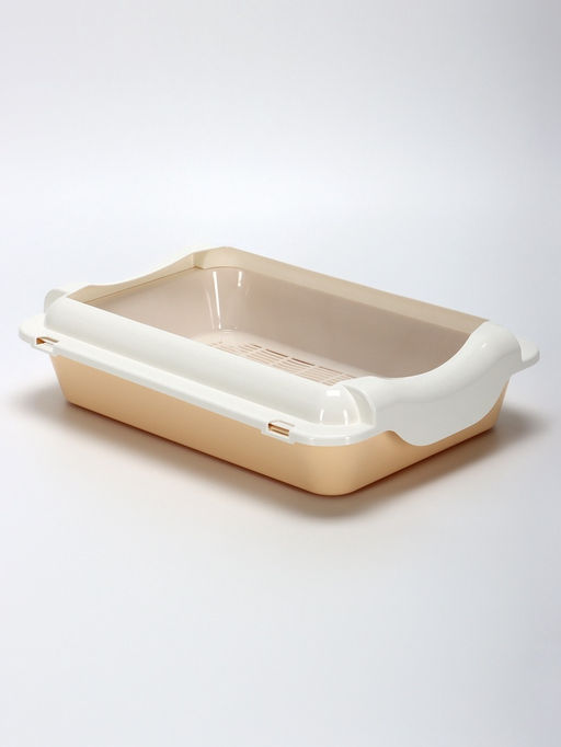 Туалет средний с бортом и сеткой 36×26×9, см, лоток бежевый, сетка и борт белые