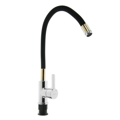 Смеситель для кухни Accoona А9890F, однорычажный, силиконовый излив, черный/хром