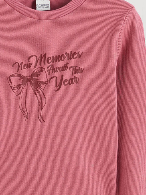 Bisiklet Yaka Bask?l? K?z ?ocuk Ti??rt