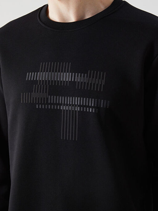 Bisiklet Yaka Uzun Kollu Bask?l? Erkek Sweatshirt