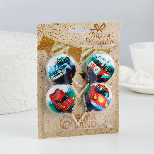 Набор свечей в торт Машинки 4 шт, 4 см - Страна карнавалия фото 2