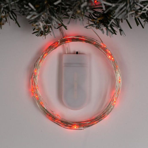 Гирлянда Нить 5 м роса, IP20, серебристая нить, 50 LED, батарейки CR2032?2 (в комплекте), свечение красное
