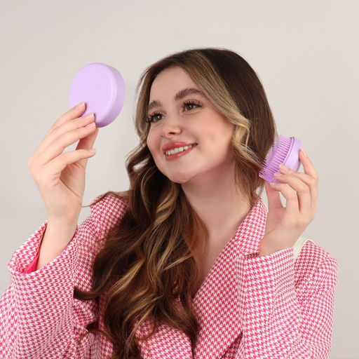 Расчёска массажная, круглая, складная, с зеркалом, d=7.5 см, в коробке, сиреневая