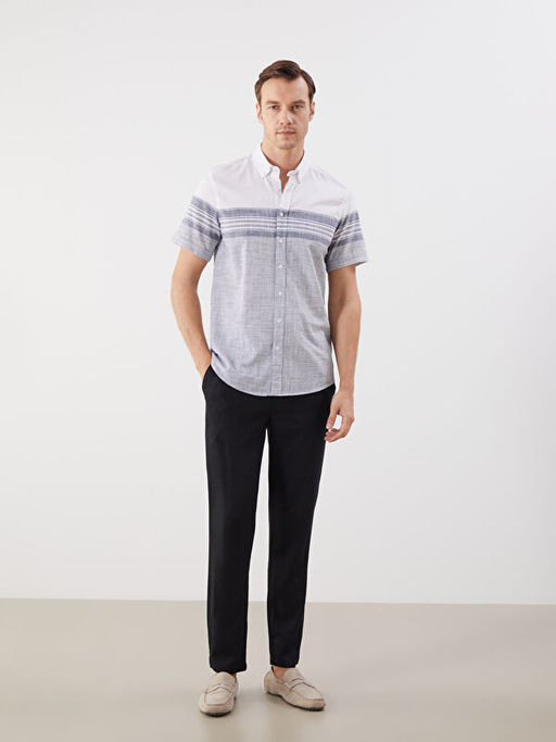 Regular Fit K?sa Kollu ?izgili Poplin Erkek G?mlek