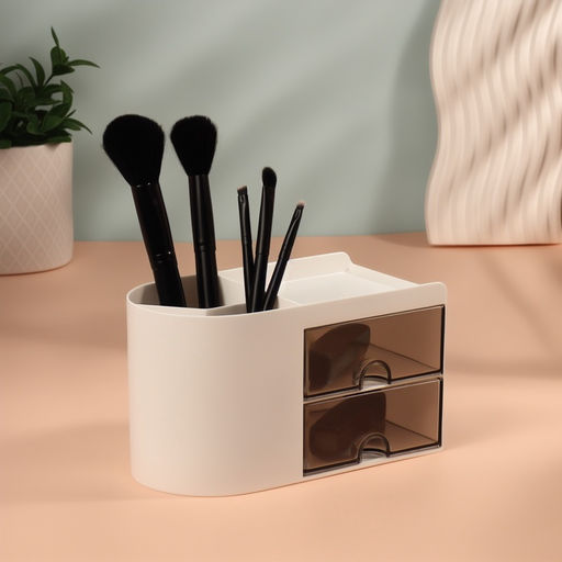 Органайзер для хранения косметики, многоуровневый, 3 секции, 2 ящика, 18×10×10 см, белый, чёрный