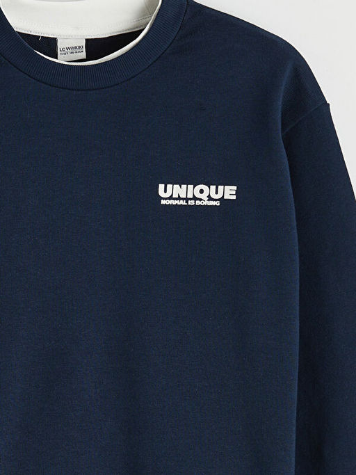 Bisiklet Yaka Bask?l? Erkek ?ocuk Sweatshirt