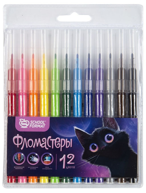 Фломастеры Schoolformat "Микс. Для девочек" 12цв. (ФЛ12-МДВ, 256785) смываемые