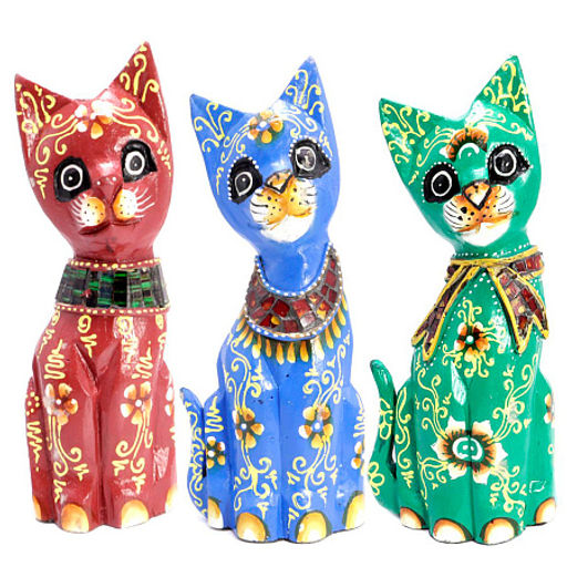 Сувенир из дерева HOK-K20-01-1 Набор кошек 3 в 1 символ удачи в доме 20см Албезия - Сандаловый дом фото 4