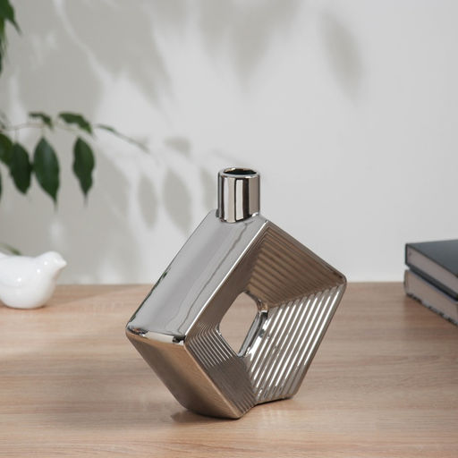 Ваза для цветов «Брэм», ромб, 23.5×20 см, керамика, серебристая