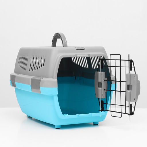 Переноска пластиковая Неон 48х32х29,5 см, вес животного до 12 кг, серо-голубая - Пижон фото 7