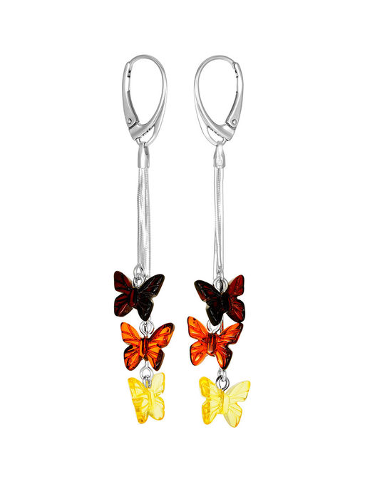 Нарядные серьги из янтаря разных оттенков Бабочки