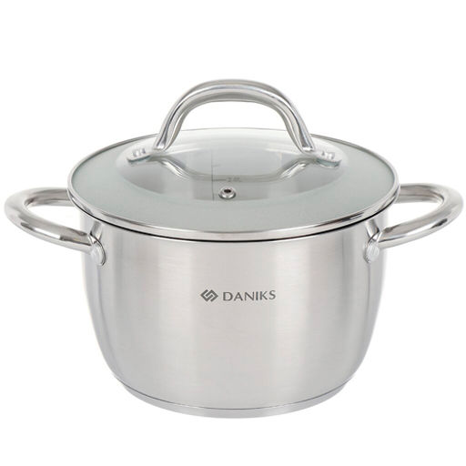Кастрюля нержавеющая сталь, 2.7 л, с крышкой стекло, Daniks, Перл, GS-01205-18, индукция (397613)  фото 2