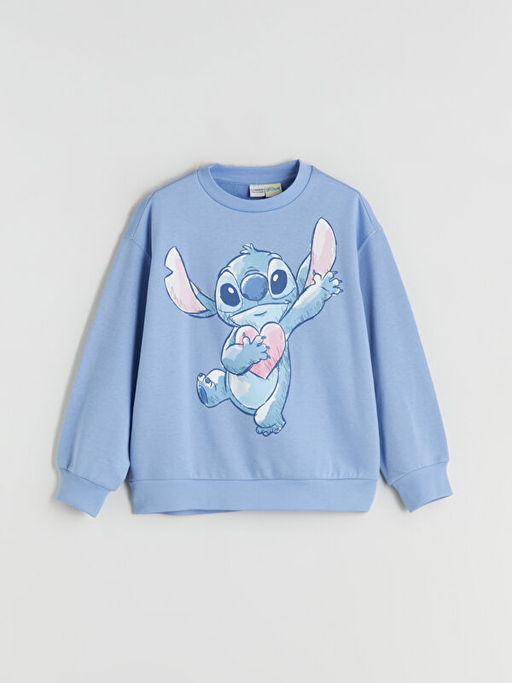 Bisiklet Yaka Stitch Bask?l? K?z ?ocuk Sweatshirt