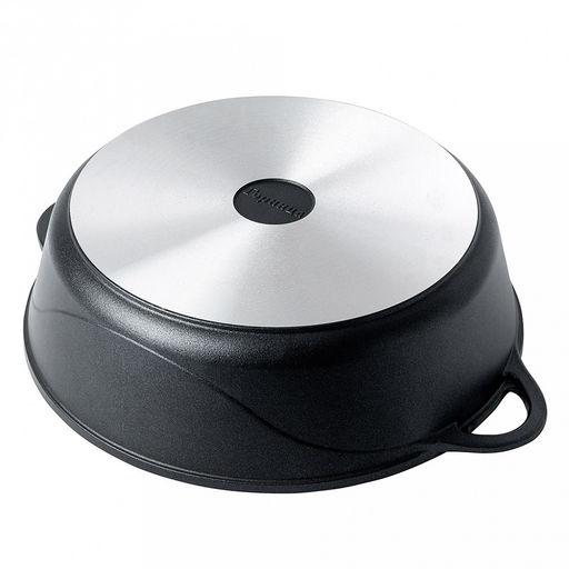 Жаровня с антипригарным покрытием 5,5л, д32см "Классик", h9,5см, s0,4см, литые ручки, стеклянная крышка с пароотводом, форма "Классик волна" подарочная упаковка (Россия)