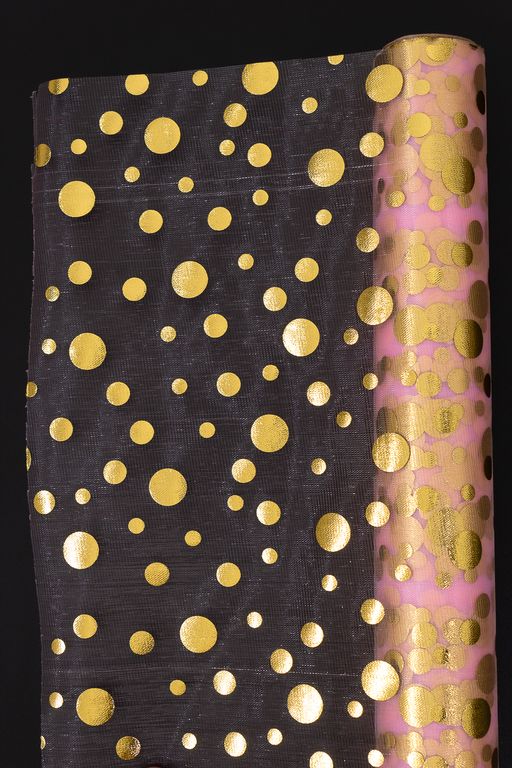 Органза 48 см*5 ярд Кружочки (SF-3132) золотой/розовый - Больше подарков фото 2