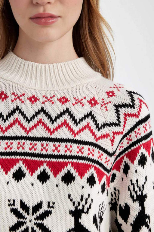 Свитер-полуводолазка обычного кроя с узором - Defacto фото 5