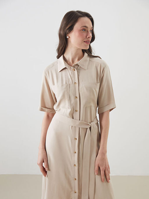 Keten Kar???ml? G?mlek Elbise