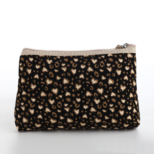 Косметичка на молнии плоская, маленькая, с ручкой, с леопардовым принтом, чёрная - Simaland фото 2