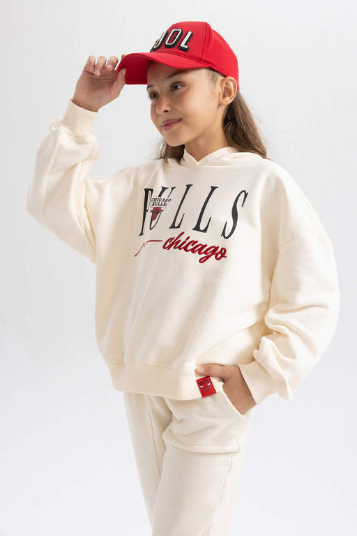 Толстовка свободного кроя с капюшоном NBA Chicago Bulls для девочек - Defacto фото 7